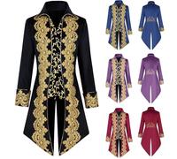 Men's Steampunk Embroidered Jacket Gothic Single Breasted Coat Medieval Velvet Tuxedo Jacket Mens Victorian Vintage Tailcoat Renaissance Court Banquet Swallowtail Coat Knight Slim Blazer