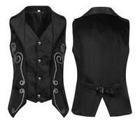 Mens Steampunk Embroidered Waistcoat Men's Medieval Court Gown Vest Gothic Jacquard Short Waistcoat Victorian Single Breasted Tank Tops Renaissance Slim Retro Waistcoats Aristocrat Banquet Costume