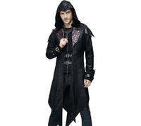 Men's Steampunk Gothic Jacket Halloween Costume for Men Red Embroidered Collar Unique Design Perfect for Halloween Cosplay, Black, L