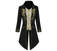 Men's Steampunk Jacket - Gothic Coat Men's Midi Trendy Medieval Black Tailcoat Embroidery Victorian Court Frock Coat Elegant Tuxedo Theatre Performance Pirate Clothing Carnival Halloween