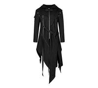 Men's Steampunk Jacket Gothic Costume Vintage Hooded Jacket Mid Length Party Coat Asymmetrical Long Zipper Jacket Halloween Carnival Cosplay Punk Costumes UK Size S-5XL