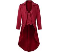 Men's Steampunk Jacket - Red Gothic Tailcoat Men's Long Trendy Coat Embroidery Medieval Rock Victorian Court Suit Vest Elegant Tuxedo Theatre Performance Vampire Clothing Halloween Costume