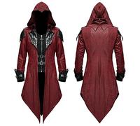 Men's Steampunk Jacket with Hood Medieval Goth Tailcoat Mens Vintage Jacket Jacquard Tail Coat Gothic Halloween Costume Victorian Swallowtail Coat Zipper Tuxedo Steam Punk Windbreaker