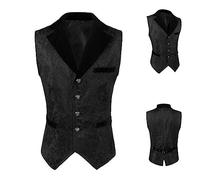 Mens Steampunk Jacquard Waistcoat Men's Gothic Single Breasted Vest Medieval Black Embroidered Waistcoat Renaissance Slim Sleeveless Gown Groom Formal Suit Vest for Wedding Party