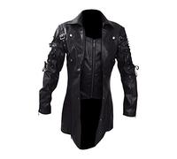 Men's Steampunk Leather Jacket, Black Motorcycle Jacket, Men's Retro, Gothic Biker Leather Coat, Medieval Uniform Coat, Victorian Court Trench Coats, Biker Jacket, Halloween Costume, black, L
