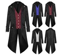 Mens Steampunk Patchwork Jacket Men's Medieval Embroidered Coat with Sleeve Lace Overcoat Gothic Single Breasted Outerwear Victorian Gentleman Nobiliary Dress Renaissance Court Banquet Tailcoat