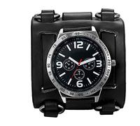 Mens Steampunk Retro Genuine Leather Replaceable Watch Military Japan Quartz Hip-hop Gothic Wide Bracelet Cuff Big Black Dial Sport Wrist Watches