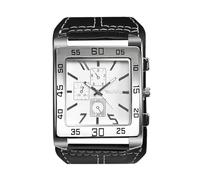 Mens Steampunk Retro Genuine Leather Replaceable Watch Military Japan Quartz Hip-hop Gothic Wide Bracelet Cuff Big Black Dial Sport Wrist Watches Costume Watch for Halloween, white dail, Casual