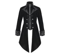 Men's Steampunk Tailcoat Gothic Jacket Men's Midi Black Medieval Coat with Zip Retro Victorian Court Frock Coat Elegant Tuxedo Theatre Performance Pirate Clothing Carnival Halloween