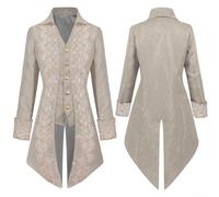Mens Steampunk Tailcoat Jacket Gothic Embroidered Renaissance Medieval Vintage Style Long Sleeve with Decorative Patterns for Spring Autumn (S Beige)