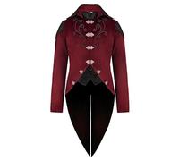 Men's Steampunk Tailcoat Jacquard Gothic Coat Long Red Jacket Retro Victorian Frock Coat Tuxedo Theatre Performance Pirate Vampire Clothing Fancy Dress Costume