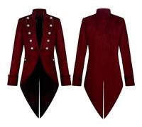 Mens Steampunk Tailcoat Vintage Coat Victorian Jacket Gothic Costume Plus Size Steampunk Pirate Costume Adult Women Stand Collar Button Down Tunic Jacket Long Sleeve V Neck Medieval Red M