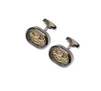 Men's Steampunk Tourbillon Cufflinks, Stainless Steel Gear Design, Mechanical Style Accessories ,Black Gun Plated,One Size