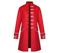 Men's Steampunk Trench Coat Medieval Retro Tailcoat Jacket Single Breasted Oversize Victorian Overcoat Halloween Cosplay Festival Clothing Autumn Longline Windbreak Outerwear Size M-3xl A-red