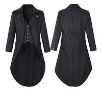 Men's Steampunk Tuxedo Coat Medieval Retro Tailcoat Jacket Single Breasted Oversize Victorian Overcoat Halloween Cosplay Festival Costume Size S to 4XL A-Black