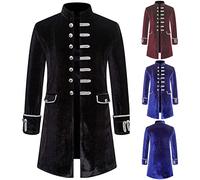 Mens Steampunk Velvet Jacket Men's Gothic Stand Collar Coat Medieval Single Breasted Overcoat Victorian Vintage Court Outerwear Renaissance Frock Uniform Gentleman Nobiliary Jackets