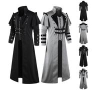 Mens Steampunk Vintage Jacket UK Sale Clearance Punk Coat for Men Gothic Overcoat Medieval Frock Jacket Renaissance Double Breasted Tuxedo Coat Long Split Cloak Victorian Outerwear Halloween Costume