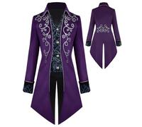 Men's Steampunk Vintage Tailcoat Jacket Gothic Tailcoat Coat Carnival Costumes,Medieval Clothing Men,Halloween Costume Men (Purple, S)