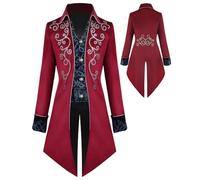 Men's Steampunk Vintage Tailcoat Jacket Gothic Tailcoat Coat Carnival Costumes,Medieval Clothing Men,Halloween Costume Men (Red, S)