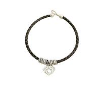 Men'S Sterling Silver Herringbone Leather Bracelet Auspicious Heart Cloud Pendant Cuff Bangle Vintage Wealth Money Lucky Jewelry Gifts For Him Her Soulmate Black