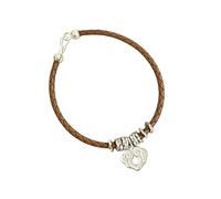 Men'S Sterling Silver Herringbone Leather Bracelet Auspicious Heart Cloud Pendant Cuff Bangle Vintage Wealth Money Lucky Jewelry Gifts For Him Her Soulmate Brown