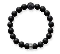Mens Sterling Silver Obsidian Bead 19cm Bracelet