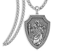 Mens Sterling Silver Saint Christopher Necklace Saint Christopher Pendant Sanite Christopher Medal Amulet Jewelry Gifts for Men Father