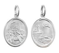 Mens Sterling Silver Small Oval Double Sided St Christopher Pendant On A 24 Inch Black Leather Cord Necklace