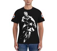 Men's Steve Vintage Tshirts McQueen Crew Neck T-Shirt Logo Mens Soft Comfortable Short Sleeve Tee T Shirts Gift for Fans Merch Black