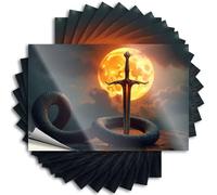 Mens Stickers Laptop | Sword Piercing Snake Against Fiery Moon Backdrop Core Items Sticker Pack(12X18CM)
