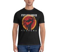 Men's Stiff Rock Little Fingers Band T-Shirts Cotton Short Sleeve Tees Cool Shirts for Summer Outdoor Activities Black Large