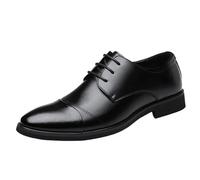 Men's Stitched Cap Toe Dress Oxford Formal Shoes Luxury Leather Casual Block Heel Tuxedo Breathable Fashion Lace Up(5.5 UK) Black
