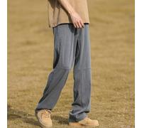 Men's Straight Fit Casual Trousers, Polyester Blend, Medium Waist with Slight Stretch, Solid Color, All-Season Wear for Work, Daily Use and Sport(XL Gray)