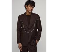 Men's Straight Fit Western Piping Detail Blazer | Chocolate | Size 42 | BOOHOOMAN