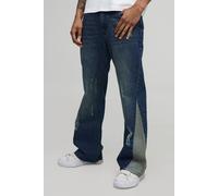 Men's Straight Flared Studded Jeans | Mid Blue | Size 32R | BOOHOOMAN