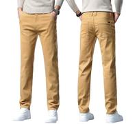 Men's Straight Leg Denim Jeans in Coffee Wash, Classic Five-Pocket Design, Regular Fit Comfort Trousers for Business Casual and Daily Work Pants(Yellow, XL)