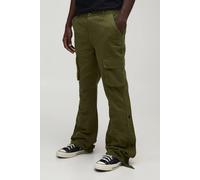 Men's Straight Leg Flare Popper Detail Twill Cargo Trouser | Khaki | Size 30 | BOOHOOMAN
