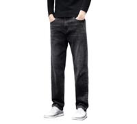 Mens Straight Leg Jeans Regular Fit Denim Trousers, Black, XL/36