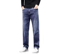 Mens Straight Leg Jeans Regular Fit Denim Trousers, Dark Blue, S/30