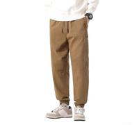 Men's Straight Leg Loose Fit Casual Trousers Ankle Length Solid Color Work Pants Optimized for American Body Dimensions Polyester Spandex (2XL Khaki)