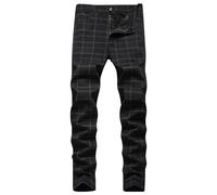Mens Straight Leg Plaid Jeans Regular Fit Comfort Flex Waist Checked Casual Denim Pants Distressed Classic Basic Heavy Duty Work Denim Jean Trousers Pants Big Tall King Sizes