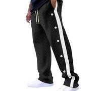 Mens Straight Leg Sweatpants Baggy Fleece Button Down Wide Legged Joggers Running 2025 Loose Fit Color Block Wide Leg Sweat Pants with Pockets Open Leg Active Relaxed Fit Black