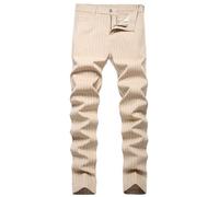 Men's Straight Leg Tartan Trousers Jeans Slim-Fit Mid Waist Zip Fly Belt Loop High Elastic Denim Pants Casual Golf Business Work Plaid Skinny Jean with Pockets