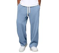 Men's Straight Legs Pants Waffle Ribbed Trousers Casual Jogging Bottoms Baggy Plain Cuddly Textured Trouser Loose House Pants Heavyweight Comfy Sports Trousers Men Soft Loungewear Light Blue