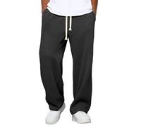 Men's Straight Legs Pants Waffle Ribbed Trousers Casual Jogging Bottoms Baggy Plain Cuddly Textured Trouser Loose House Pants Heavyweight Comfy Sports Trousers Men Soft Loungewear Black