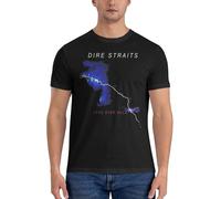 Men's Straits Rock Band Dire Summer T-Shirt Direct Digital Printed Shirts Cotton Novelty Cool Short Tee Black S