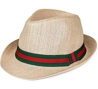Mens Straw Trilby Summer Sun Beach Holiday Hat Striped Band Stylish Fedora (as8, Alpha, x_l, Natural Green Band)