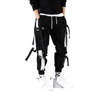 Men's Street Fashion Techwear Cargo Pants Lightweight Hip Hop Streetwear Quick Dry Athletic Gym Workout Jogger Sweapants (Black, 3XL)