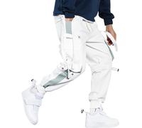 Men's Street Fashion Techwear Cargo Pants Lightweight Hip Hop Streetwear Quick Dry Athletic Gym Workout Jogger Sweapants (White, M)