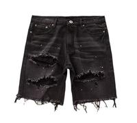 Men's Street Style Jean Shorts Fashion Ripped Knee Lenght Half Jeans Distressed Classic Fit Frayed Short Jean Pants, Blacka1, XX-Large